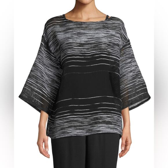 Eileen Fisher Half Sleeve Illusion Mesh Top Medium - Picture 4 of 11